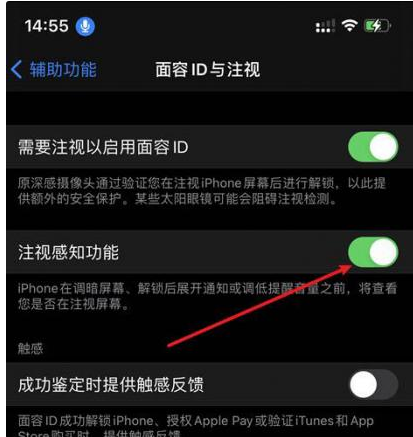 铁西苹果14维修网点分享iPhone14注视感知功能有什么用 